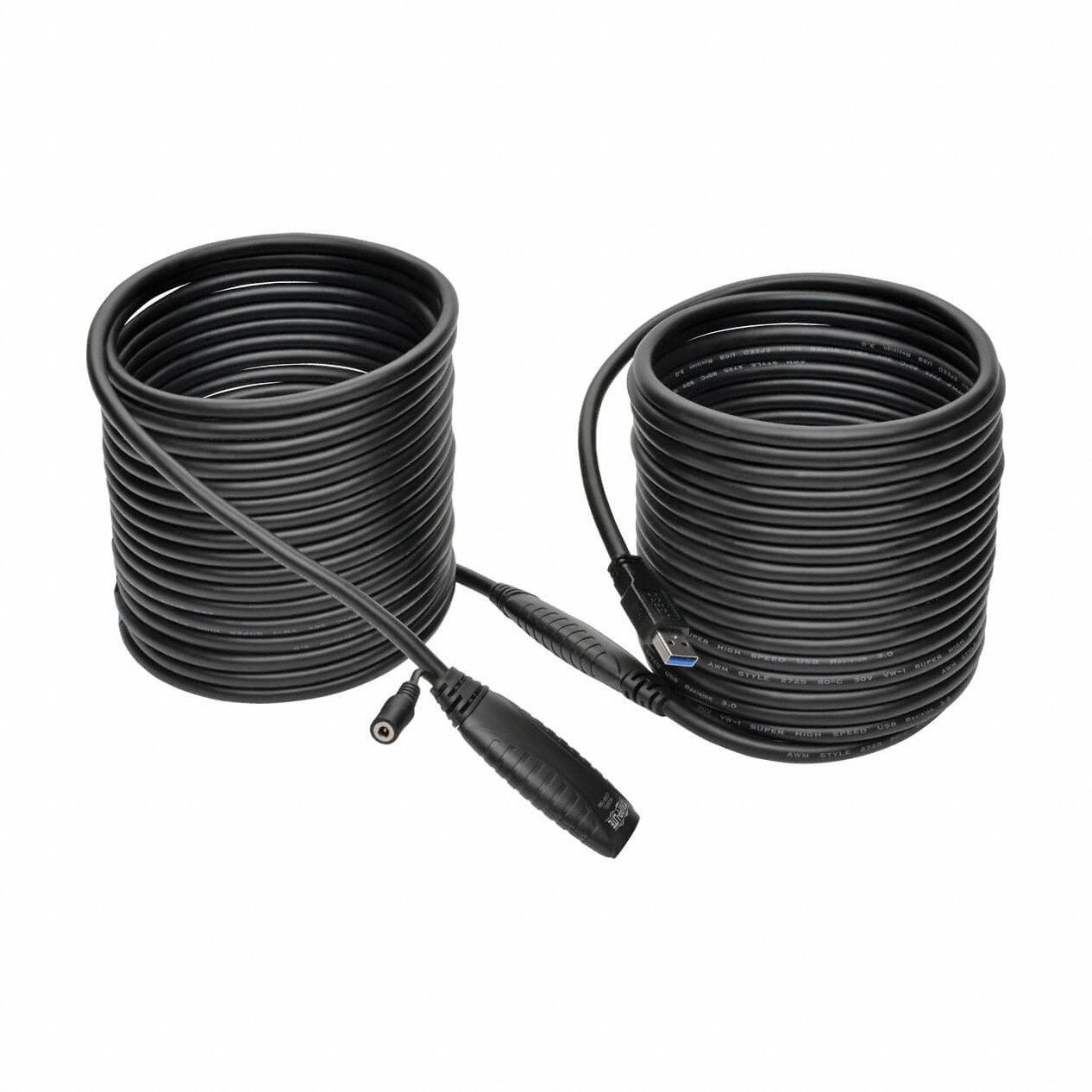 Usb Cable: Type A End 1, Type A End 2, Black, 49.2 ft Lg, 3.0 USB Specification