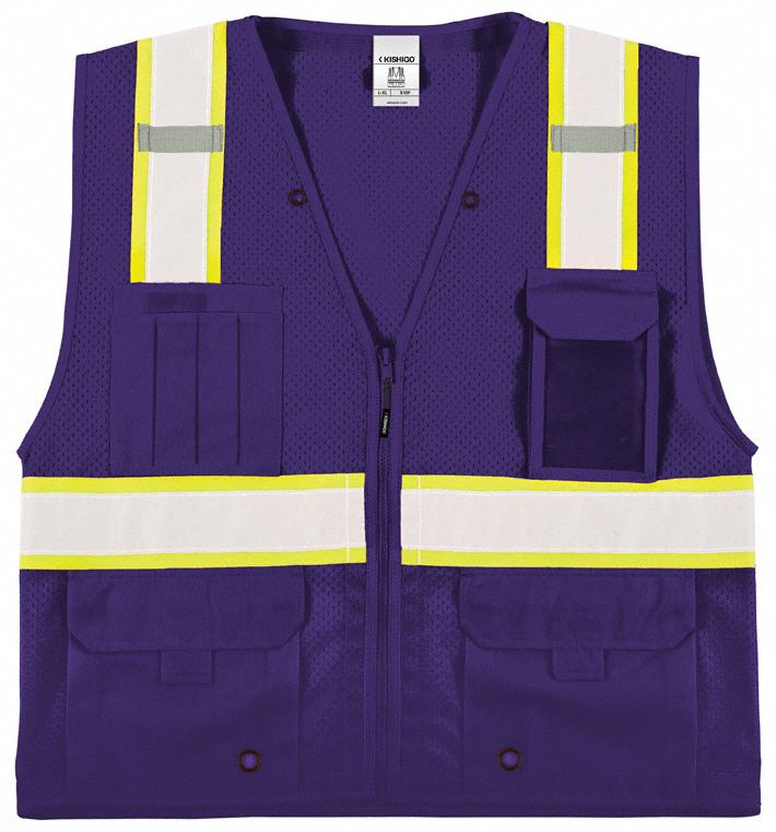 High-Visibility Vest: U, 2XL/3XL, Purple, Mesh Polyester, Zipper, Contrasting, Single