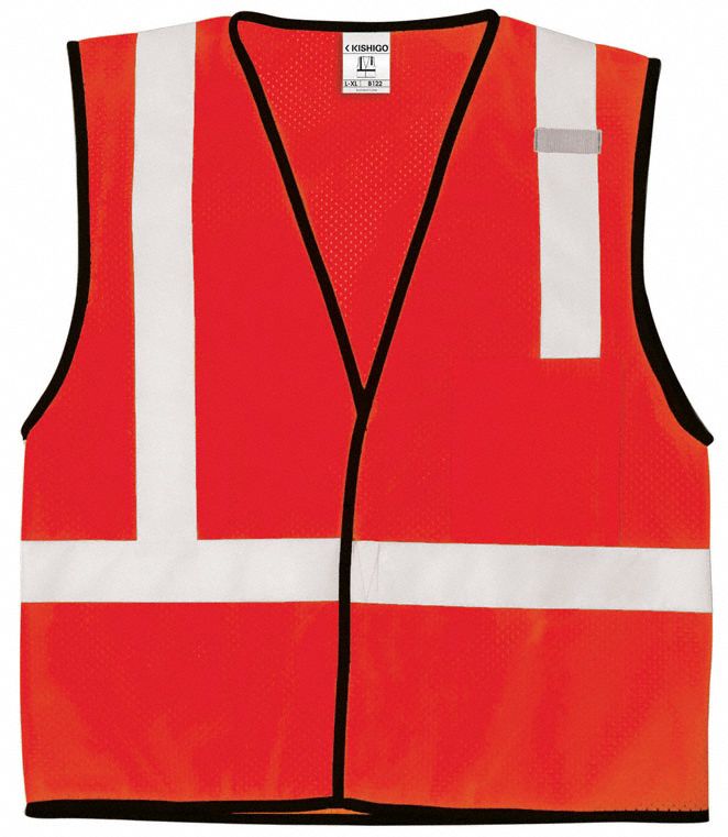 High-Visibility Vest: U, 2XL/3XL, Red, Mesh Polyester, Hook-and-Loop, Contrasting, Single