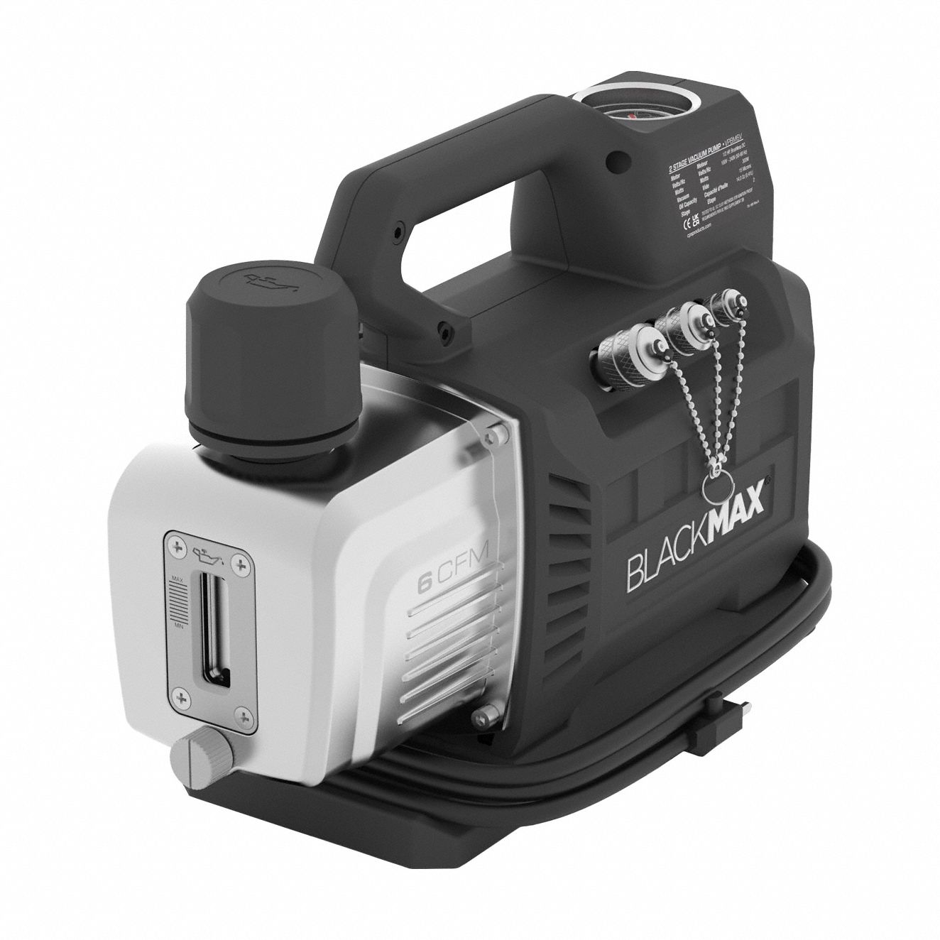 Pump: 6 cfm, 15 micron Ultimate Vacuum, 120/240V AC, A2L Compatible, Male, SAE, Right-Hand