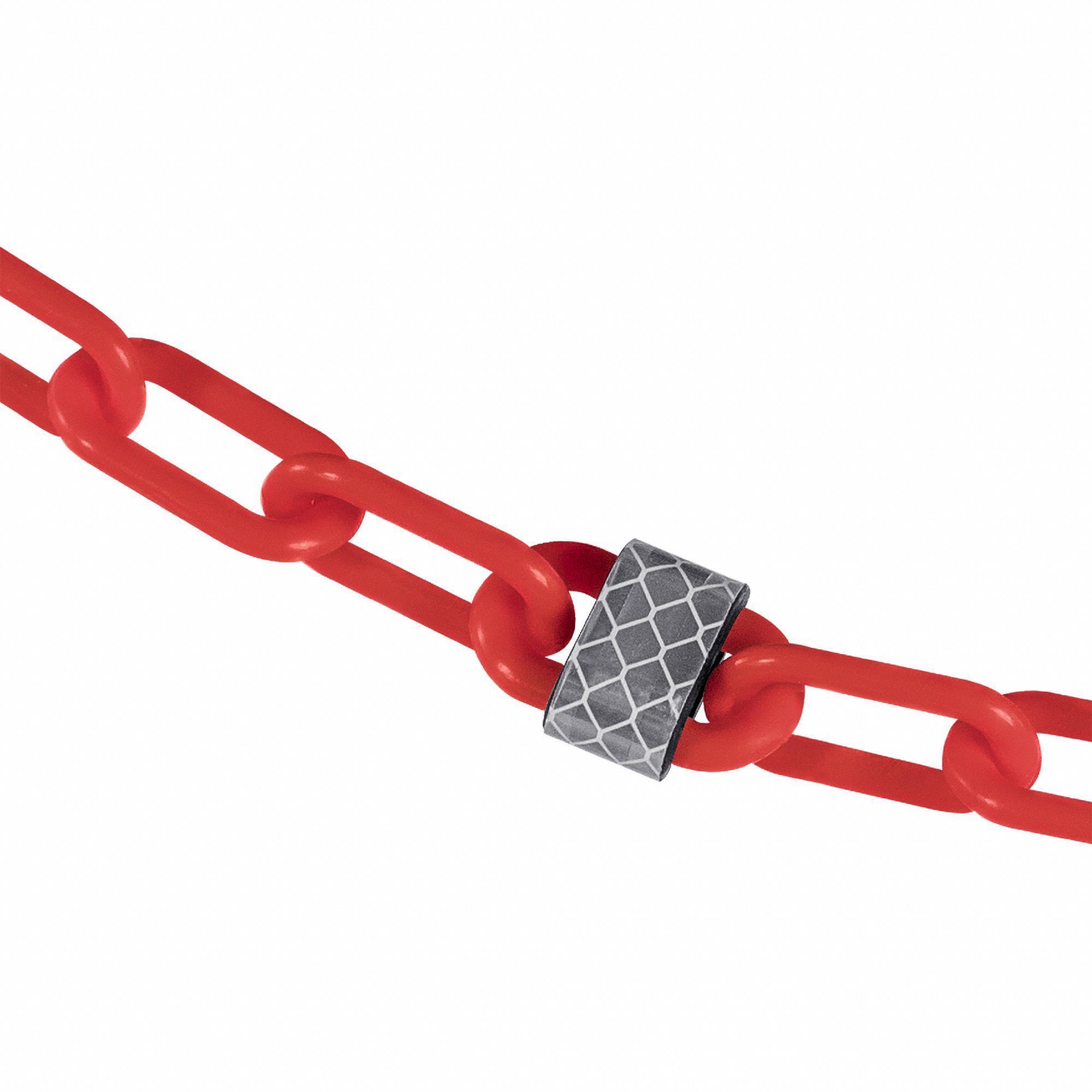Plastic Chain: 25 ft Lg, Red, Plastic, 2 in Link Outside Lg