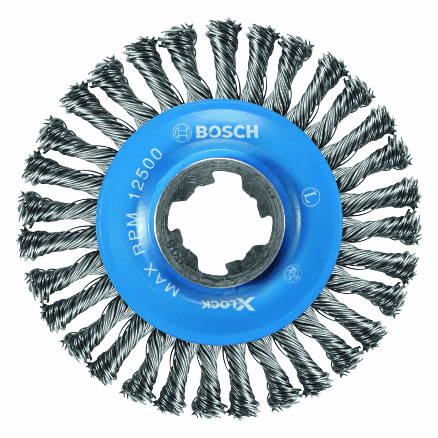 Wire Wheel Brush: Steel Stringer Bead, 4 1/2" Dia x 1/2" Wd, X-Lock Connection Type & Size