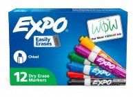 Dry Erase Marker Set: Assorted, Chisel, Capped, (12) Markers, Eraser Not Included, Std, 12 PK