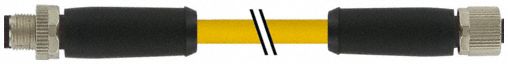 Cordset: M12 Female Straight X Bare Wire, 5 Pins, Yellow, TPE, 3 m Cable Lg, 12 A Max Current (A)