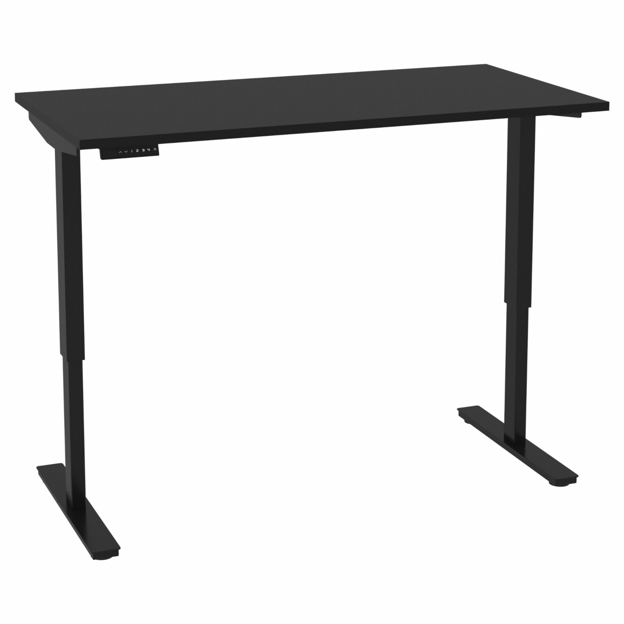 Electric Sit-Stand Desk: Black, Particle Board, 59 1/4 in Overall Wd, 29 1/2 in Overall Dp
