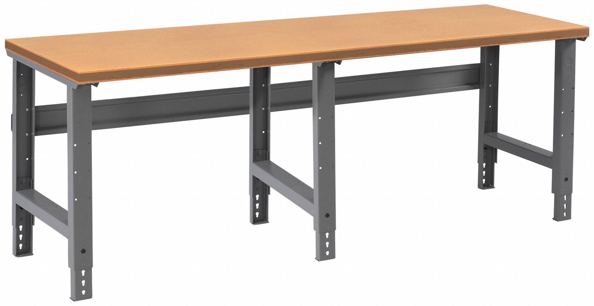 Workbench: Adj Ht, Tempered Hardwood, 96 in x 30 in, 2, 400 lb Overall Load Capacity, Gray