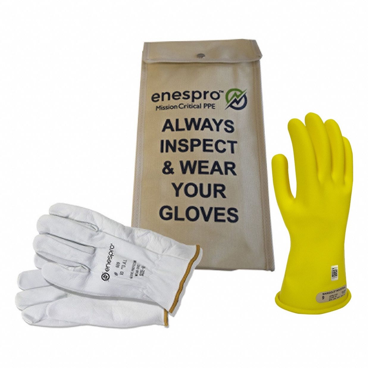 Electrical-Insulating Glove Kit: 500V AC, 750V DC, Class 00, 11 in Glove Lg