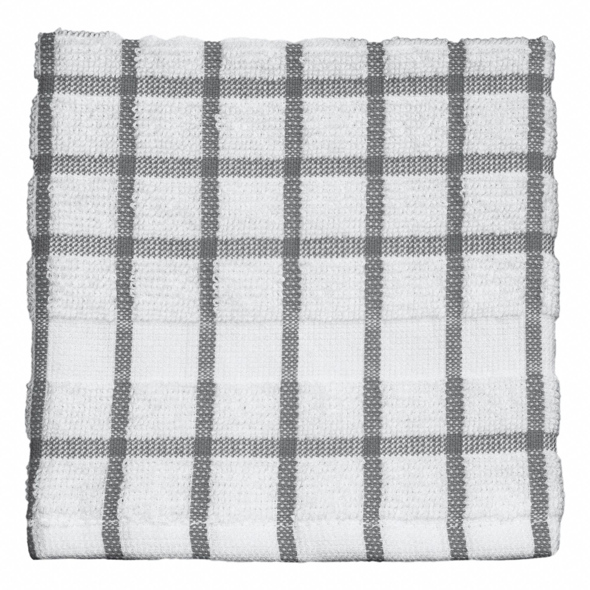 Dish Cloth: Gray, Windowpane, 100% Ring-Spun Cotton Material, 12 in Overall Lg
